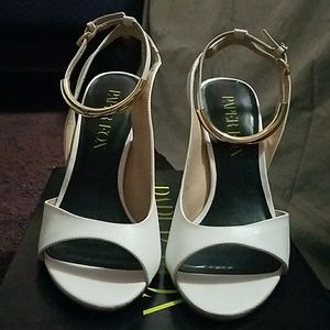 White Stilettos with Gold ankle wrap around